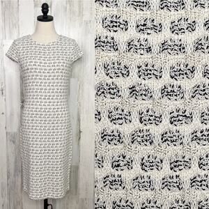 St. John Collection Sheath Dress Blue Cream Wool Boucle Tweed Preppy Work Size 4